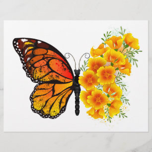 Flower Butterfly med Gult California Poppy Reklamblad