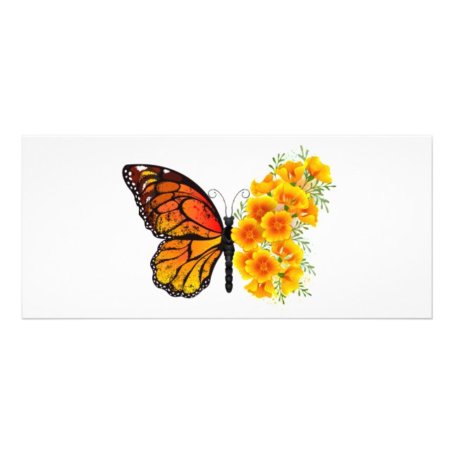 Flower Butterfly med Gult California Poppy Reklamkort (Framsidan)