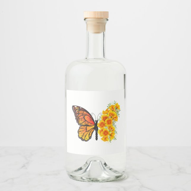 Flower Butterfly med Gult California Poppy Spritflaskor Etikett (Framsida)