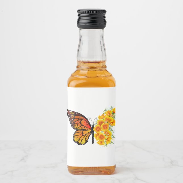 Flower Butterfly med Gult California Poppy Spritflaskor Etikett (Framsida)