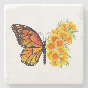 Flower Butterfly med Gult California Poppy Stenunderlägg