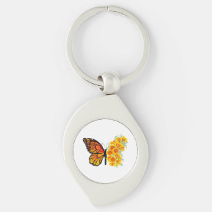 Flower Butterfly med Gult California Poppy Swirl Silverfärgad Nyckelring