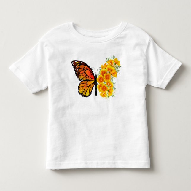 Flower Butterfly med Gult California Poppy T Shirt (Framsida)