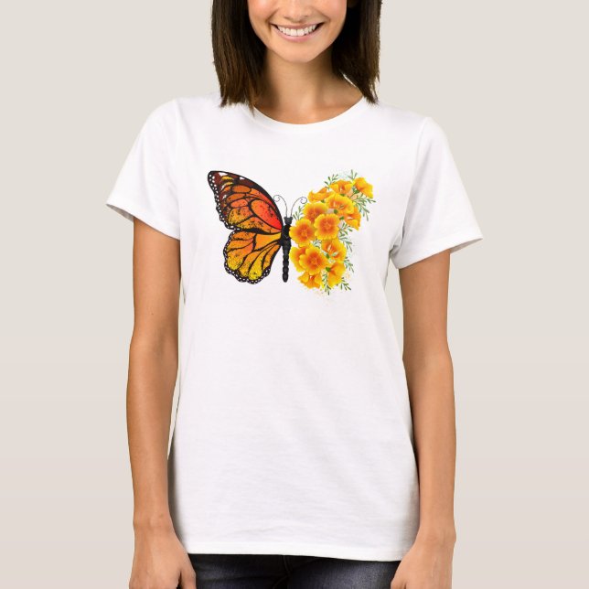 Flower Butterfly med Gult California Poppy T Shirt (Framsida)