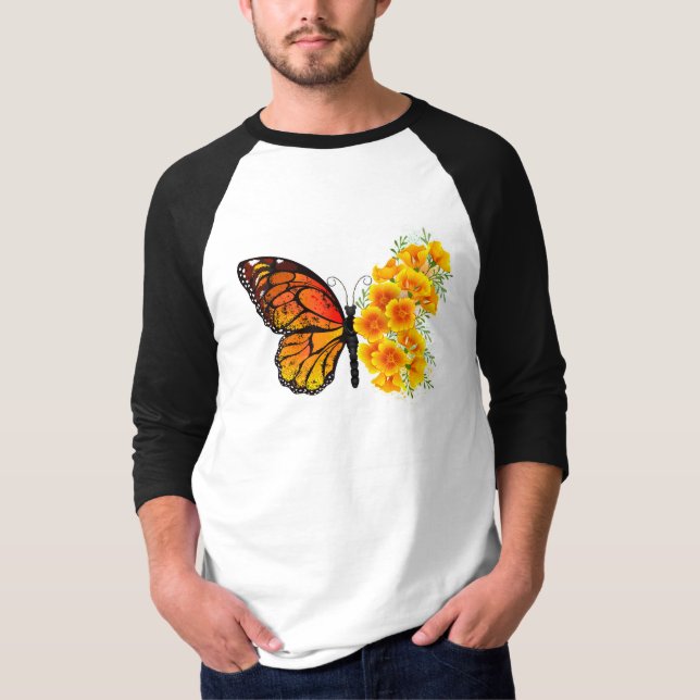 Flower Butterfly med Gult California Poppy T Shirt (Framsida)