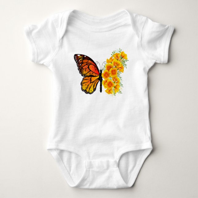 Flower Butterfly med Gult California Poppy T Shirt (Framsida)