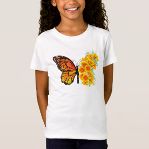 Flower Butterfly med Gult California Poppy T Shirt
