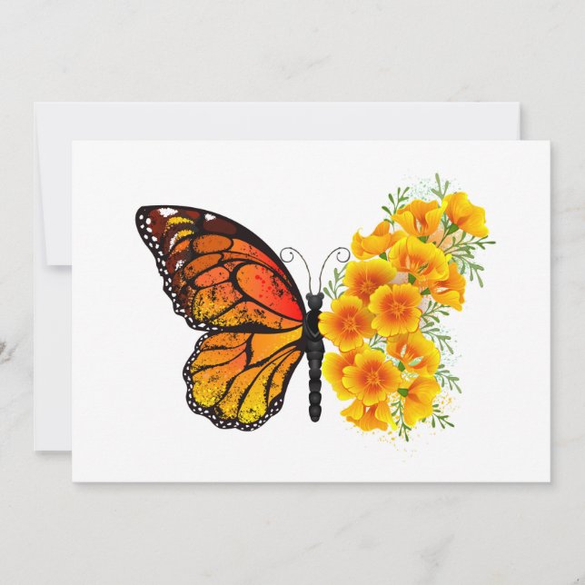 Flower Butterfly med Gult California Poppy Tack Kort (Framsida)