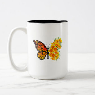 Flower Butterfly med Gult California Poppy Två-Tonad Mugg