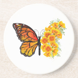 Flower Butterfly med Gult California Poppy Underlägg