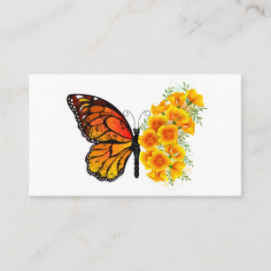 Flower Butterfly med Gult California Poppy Visitkort