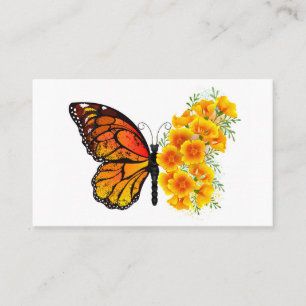 Flower Butterfly med Gult California Poppy Visitkort