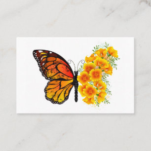 Flower Butterfly med Gult California Poppy Visitkort