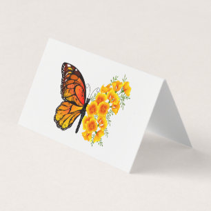 Flower Butterfly med Gult California Poppy Visitkort