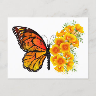 Flower Butterfly med Gult California Poppy Vykort