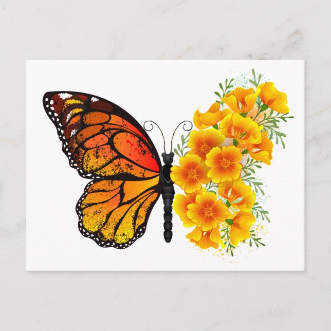 Flower Butterfly med Gult California Poppy Vykort (Framsida)