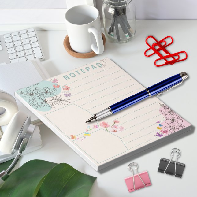 Flower Butterfly med Rosa Grönt-tema, punktlinje Anteckningsblock (Skapare uppladdad)