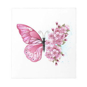 Flower Butterfly med Rosa Sakura Anteckningsblock