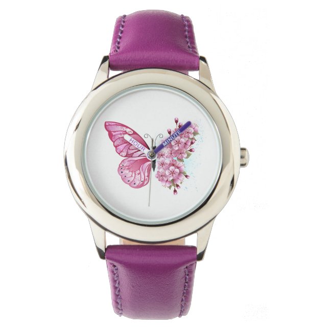 Flower Butterfly med Rosa Sakura Armbandsur (Framsida)