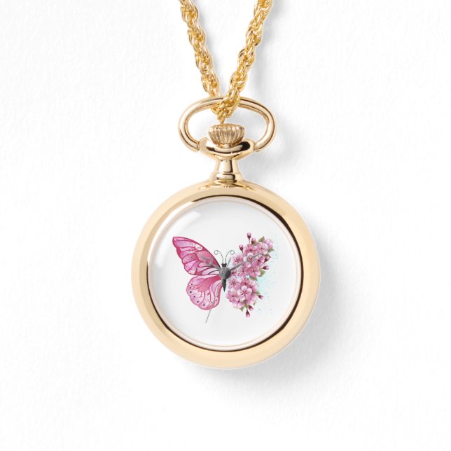 Flower Butterfly med Rosa Sakura Armbandsur (Framsida)