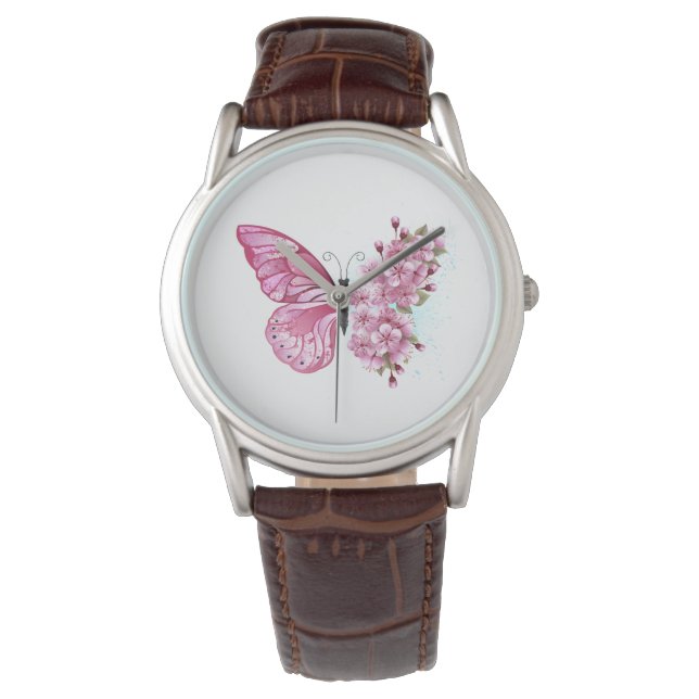 Flower Butterfly med Rosa Sakura Armbandsur (Framsida)