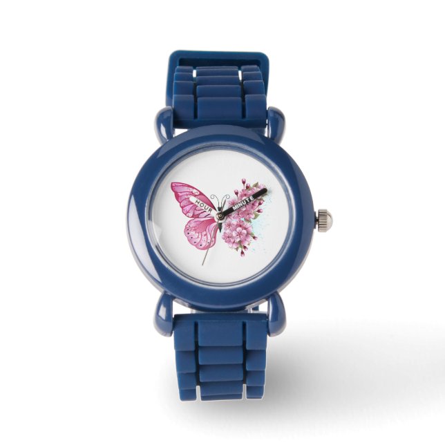 Flower Butterfly med Rosa Sakura Armbandsur (Framsida)