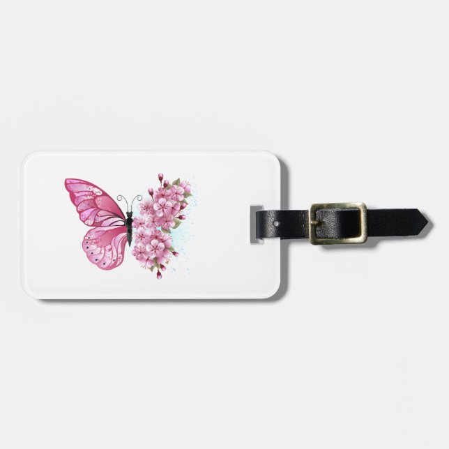 Flower Butterfly med Rosa Sakura Bagagebricka (Horisontell Framsida)