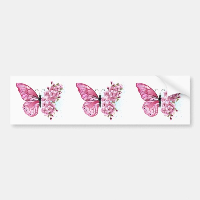 Flower Butterfly med Rosa Sakura Bildekal (Framsidan)