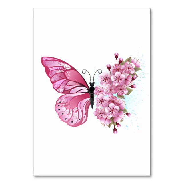 Flower Butterfly med Rosa Sakura Bordsnummer (Framsidan)
