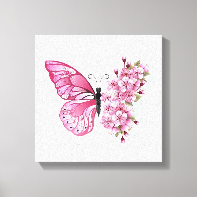 Flower Butterfly med Rosa Sakura Canvastryck (Framsida)