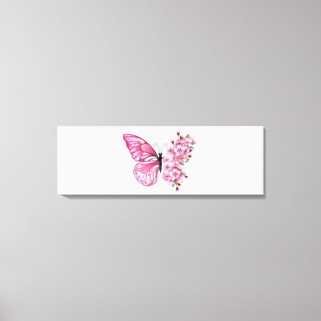 Flower Butterfly med Rosa Sakura Canvastryck (Framsida)