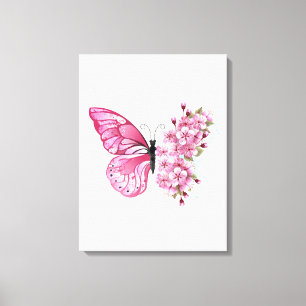 Flower Butterfly med Rosa Sakura Canvastryck