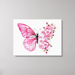 Flower Butterfly med Rosa Sakura Canvastryck