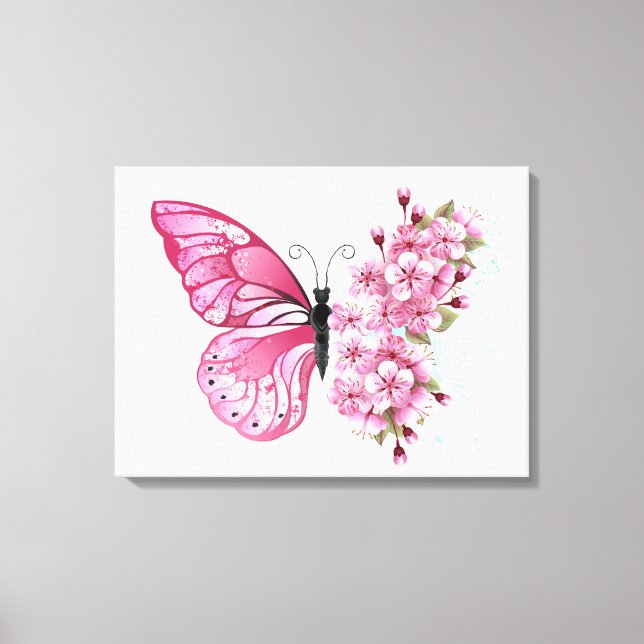 Flower Butterfly med Rosa Sakura Canvastryck (Framsida)