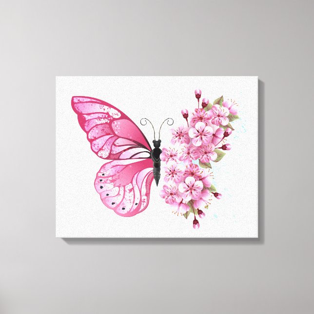 Flower Butterfly med Rosa Sakura Canvastryck (Framsida)