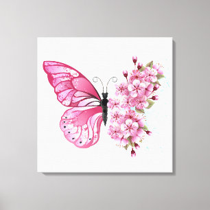 Flower Butterfly med Rosa Sakura Canvastryck