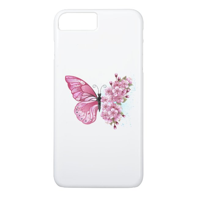 Flower Butterfly med Rosa Sakura Case-Mate iPhone Skal (Baksida)