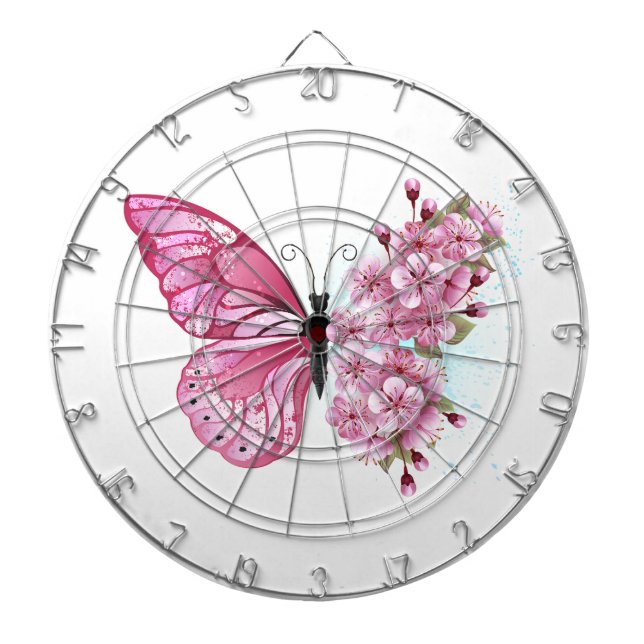 Flower Butterfly med Rosa Sakura Darttavla (Framsidan)