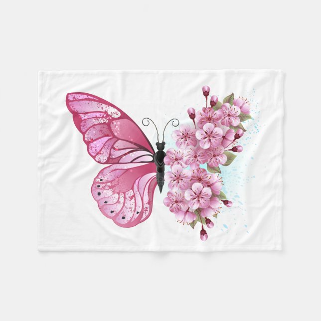 Flower Butterfly med Rosa Sakura Fleecefilt (Framsidan (Horisontell))