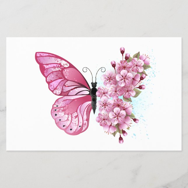 Flower Butterfly med Rosa Sakura Flygblad (Framsidan)