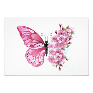 Flower Butterfly med Rosa Sakura Fototryck