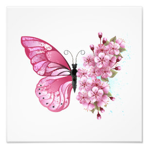 Flower Butterfly med Rosa Sakura Fototryck