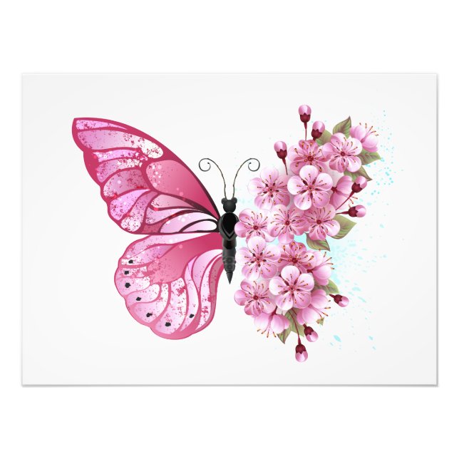 Flower Butterfly med Rosa Sakura Fototryck (Framsidan)