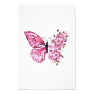 Flower Butterfly med Rosa Sakura Fototryck
