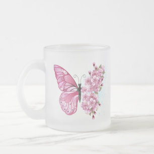 Flower Butterfly med Rosa Sakura Frostad Glasmugg
