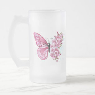 Flower Butterfly med Rosa Sakura Frostat Ölglas