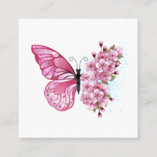 Flower Butterfly med Rosa Sakura Fyrkantigt Visitkort