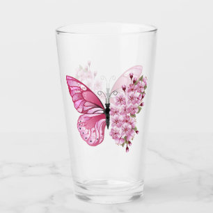 Flower Butterfly med Rosa Sakura Glaskopp