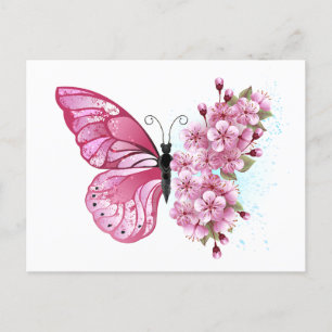 Flower Butterfly med Rosa Sakura Helg Vykort