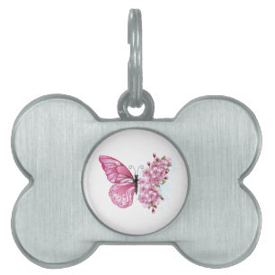 Flower Butterfly med Rosa Sakura ID-bricka Husdjur